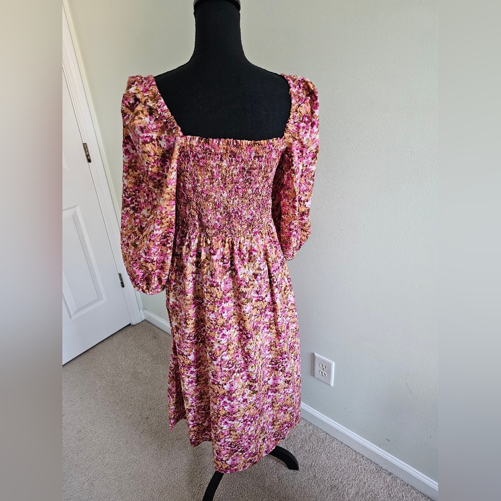 J. Crew Floral Long Sleeve Dress in Pink and Yellow - Picture 6 of 8